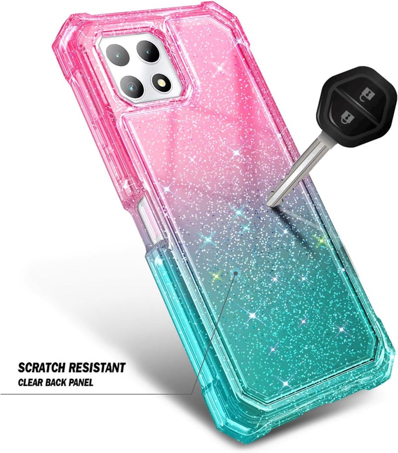 NZND Designed for T-Mobile REVVL 7 Phone Case (REVVL 7 5G), Glitter Pink/Aqua | with Screen Protector, Full-Body Shockproof Protective Rugged Impact Resist Bumper Cover - Image 4